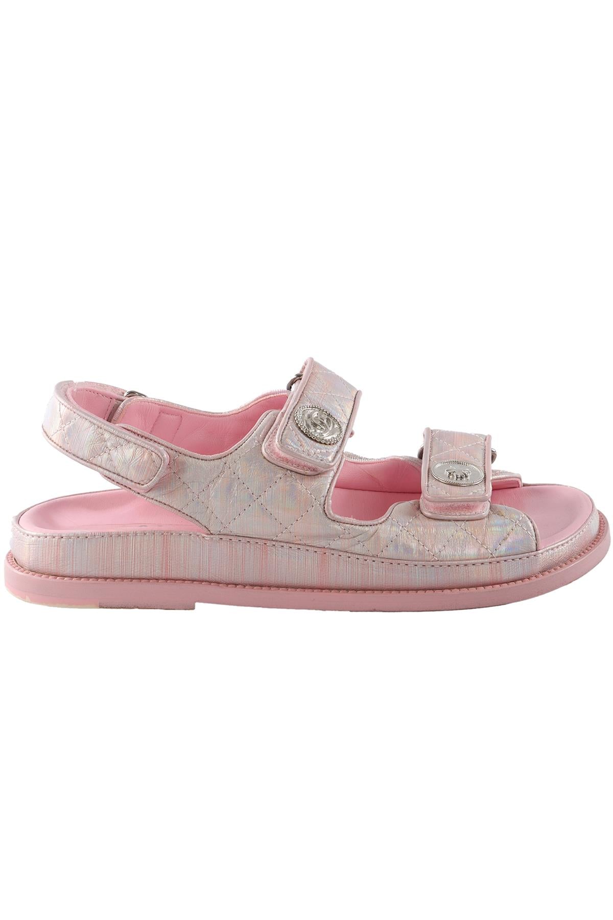 CHANEL PINK 2022 DAD QUILTED LEATHER SANDALS EU 38 UK 5 US 8