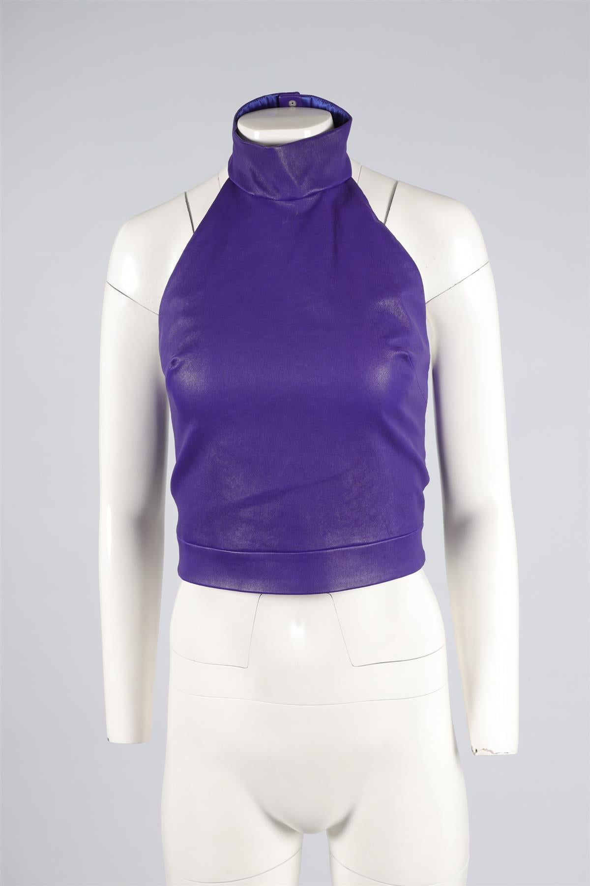STOULS PURPLE CROPPED LEATHER TOP MEDIUM