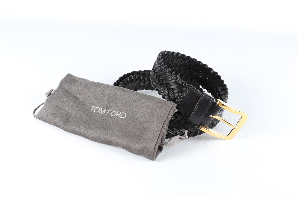 TOM FORD BLACK MEN'S LEATHER BELT 90 CM
