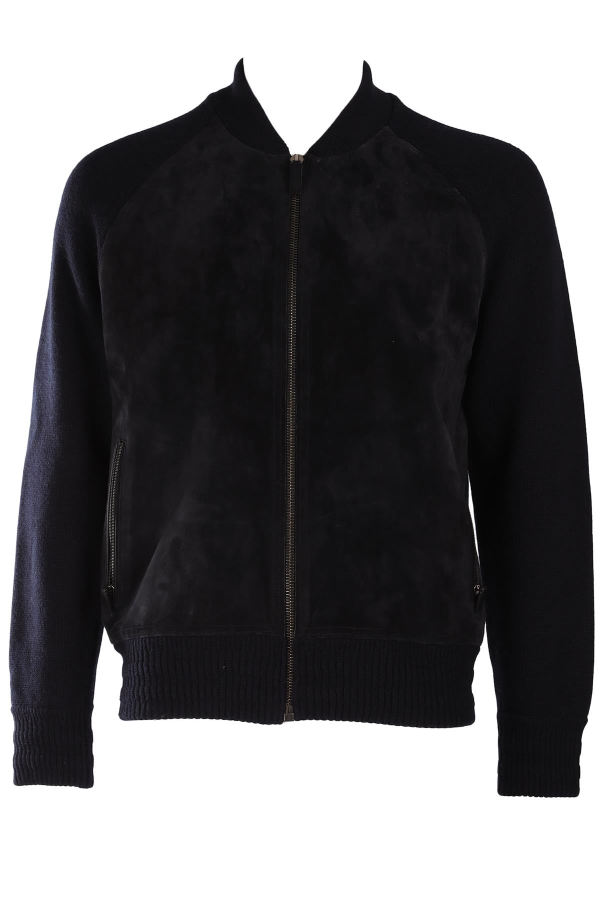 BERLUTI NAVY MEN'S SUEDE BOMBER JACKET MEDIUM