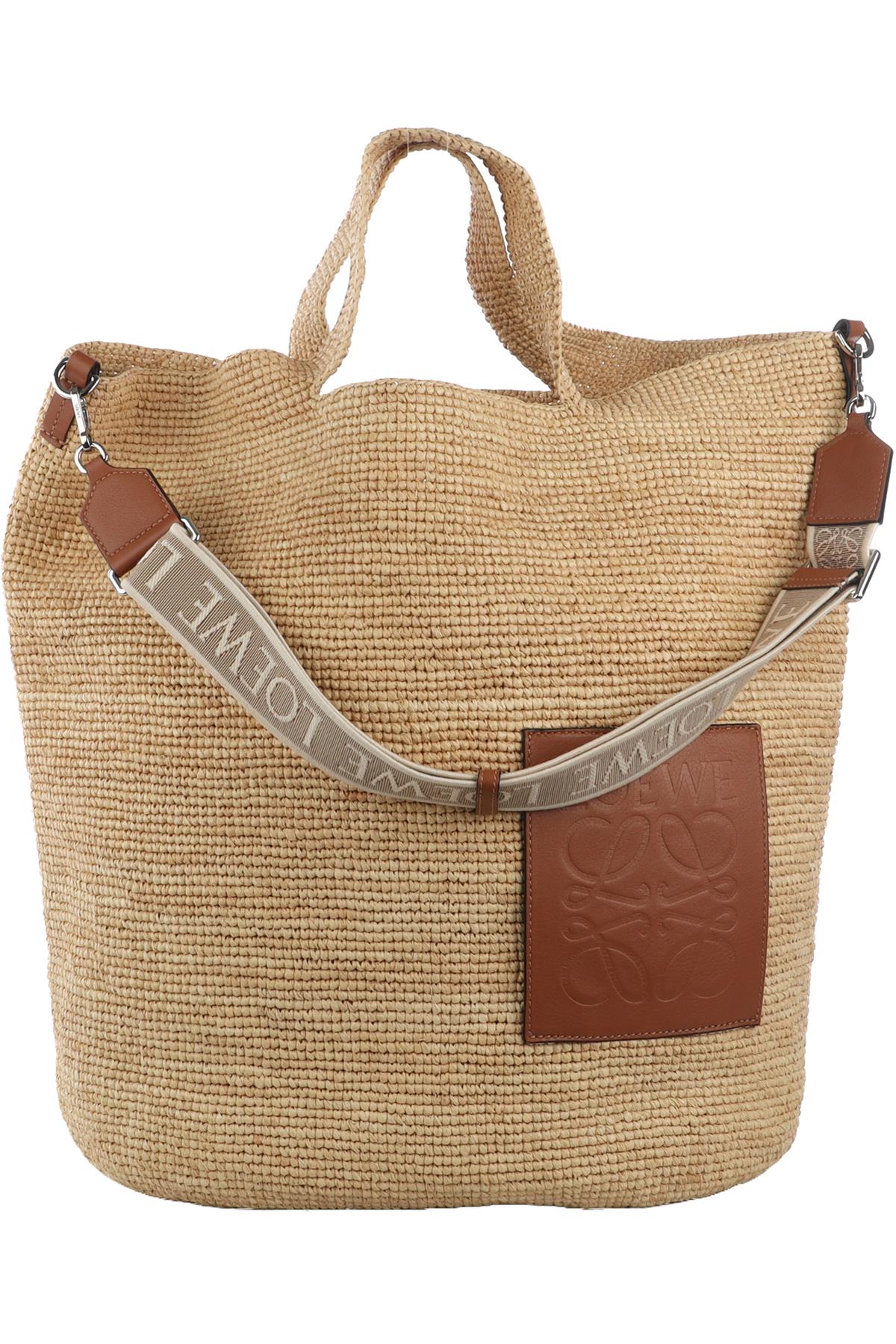 LOEWE + PAULA'S IBIZA BEIGE SLIT LARGE RAFFIA TOTE BAG