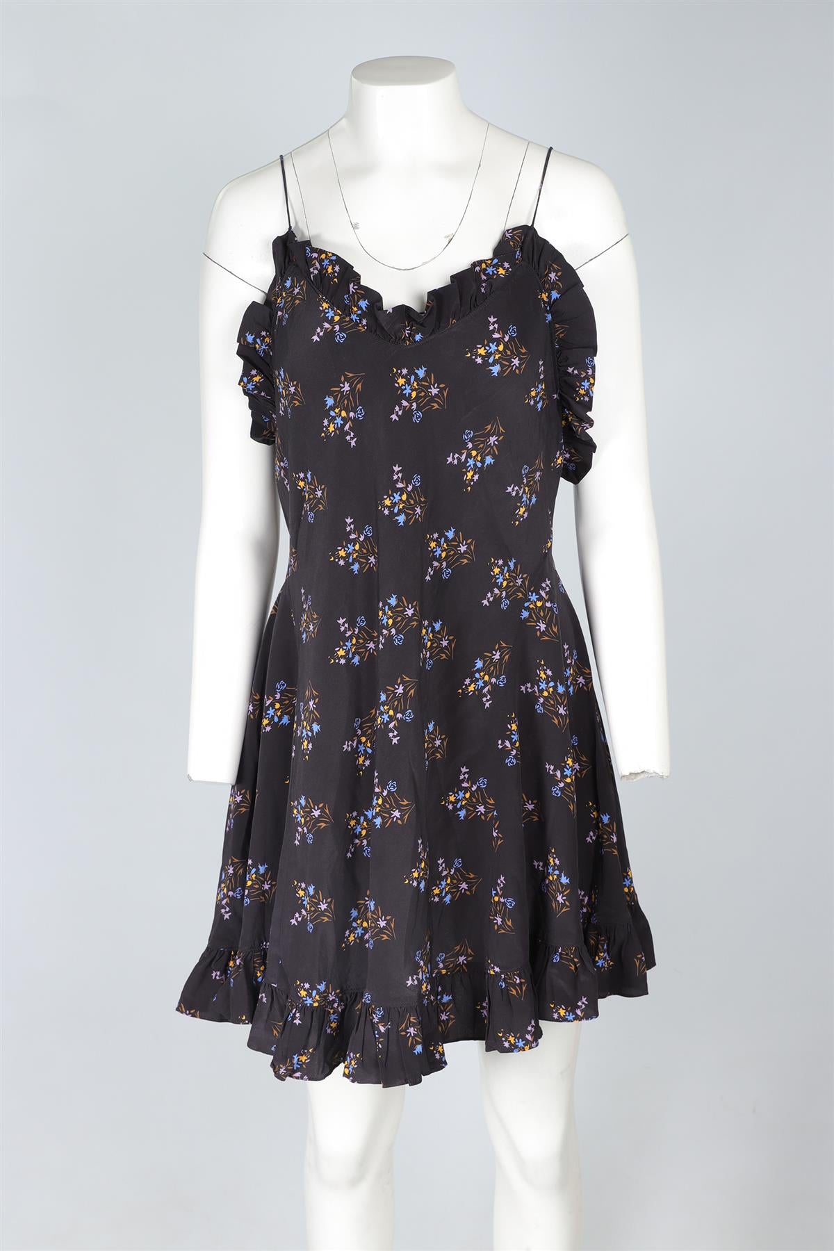 LES REVERIES BLACK SILK MINI DRESS UK 10