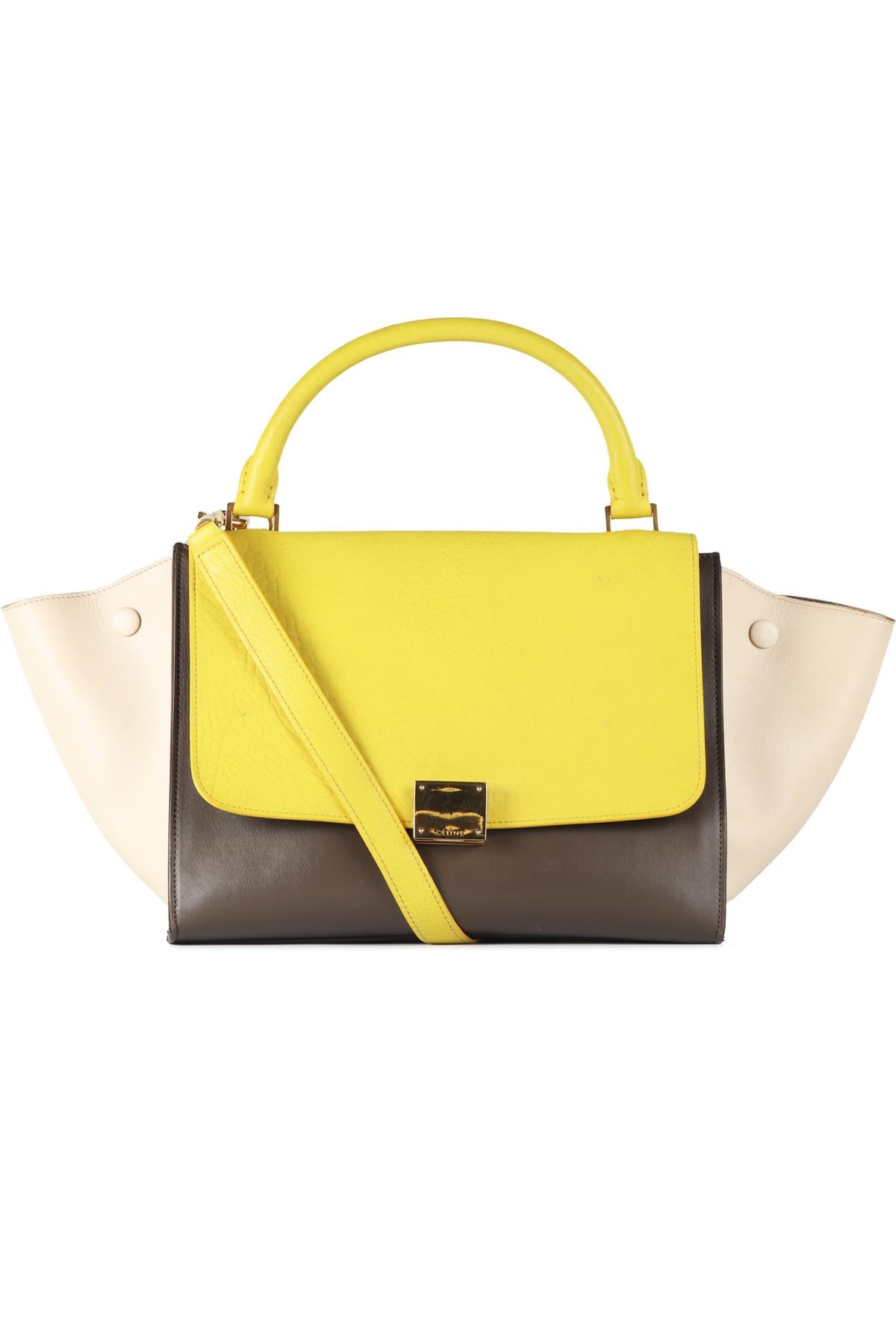 CELINE YELLOW TRAPEZE SMALL LEATHER TOTE BAG