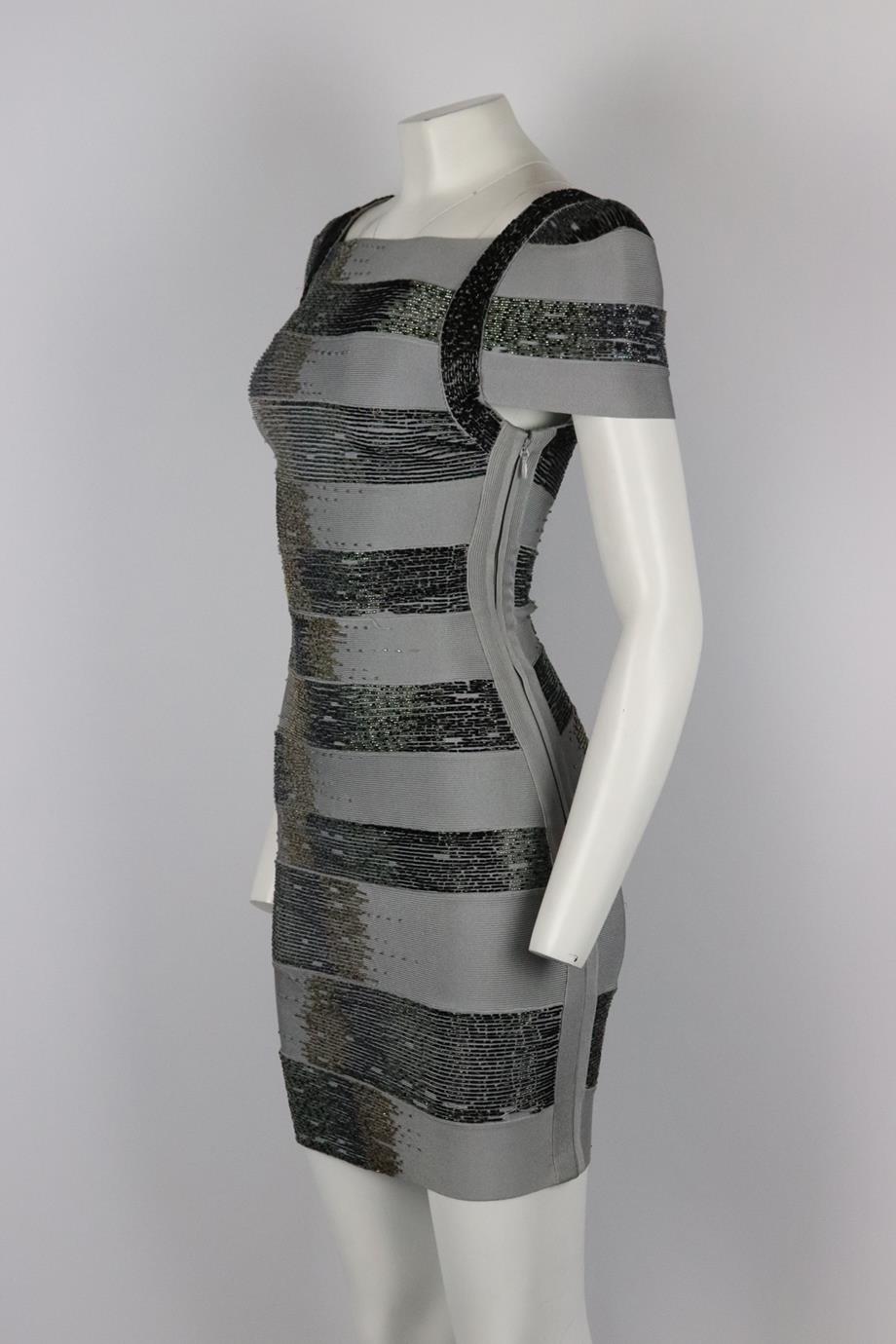 HERVE LEGER BEAD EMBELLISHED BANDAGE MINI DRESS XXSMALL