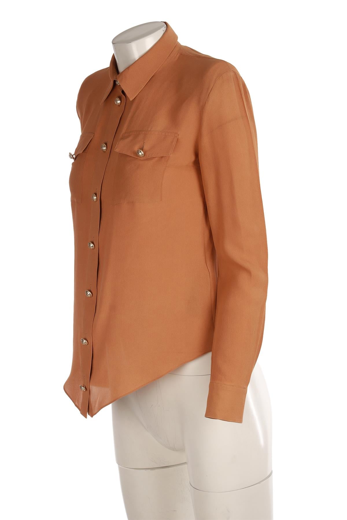 BALMAIN BROWN SILK SHIRT FR 36 UK 8