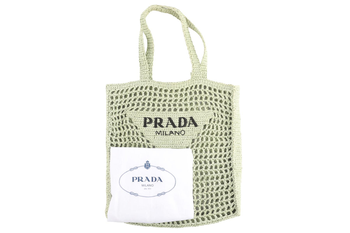 PRADA GREEN RAFFIA TOTE BAG