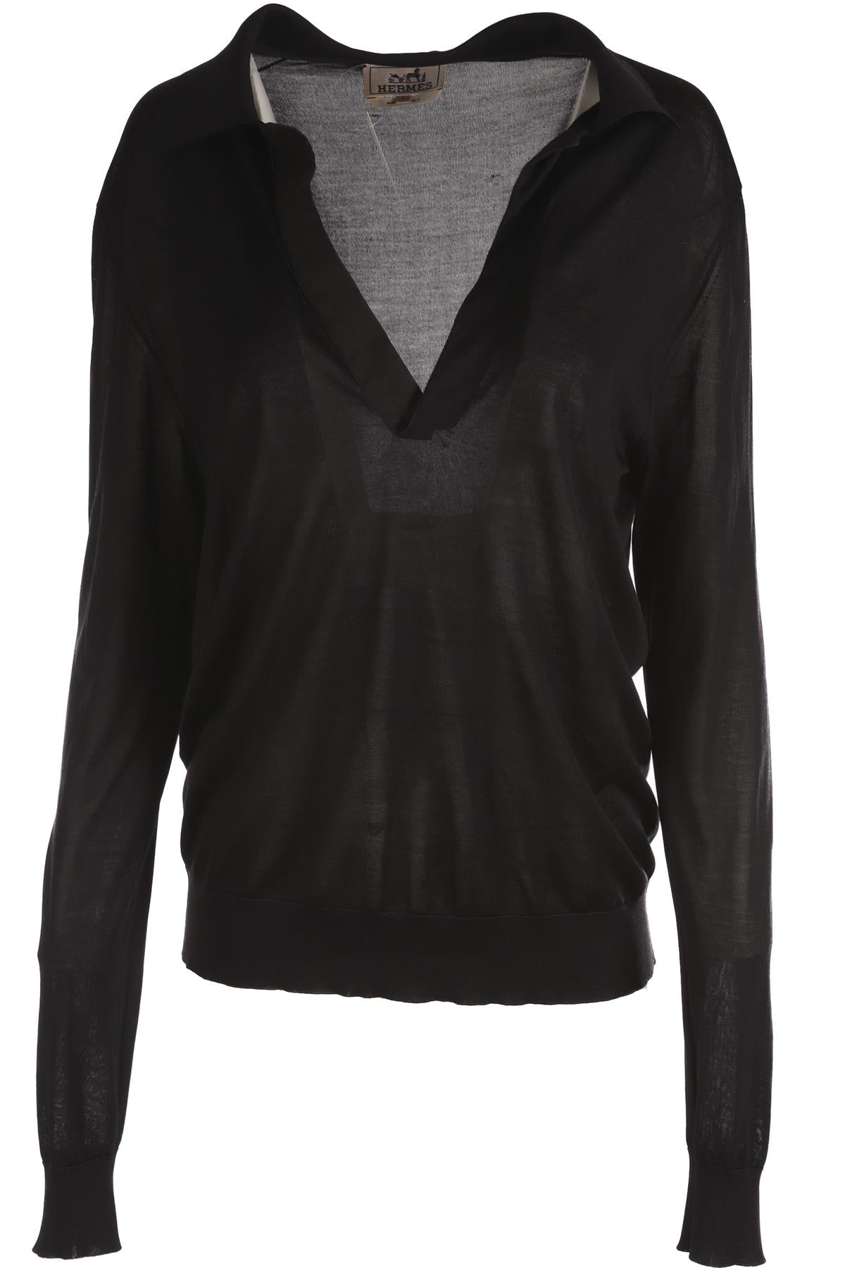 HERMÈS BLACK SILK POLO SWEATER LARGE