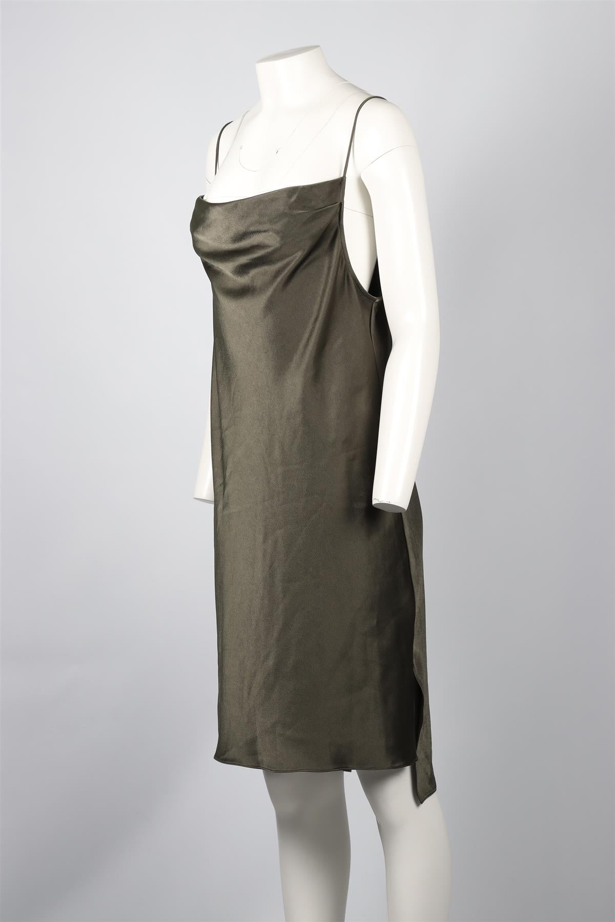 HALSTON HERITAGE GREEN SATIN MINI DRESS MEDIUM