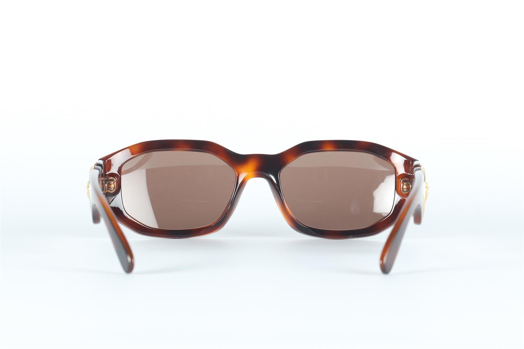 VERSACE BROWN HEXAGON FRAME ACETATE SUNGLASSES