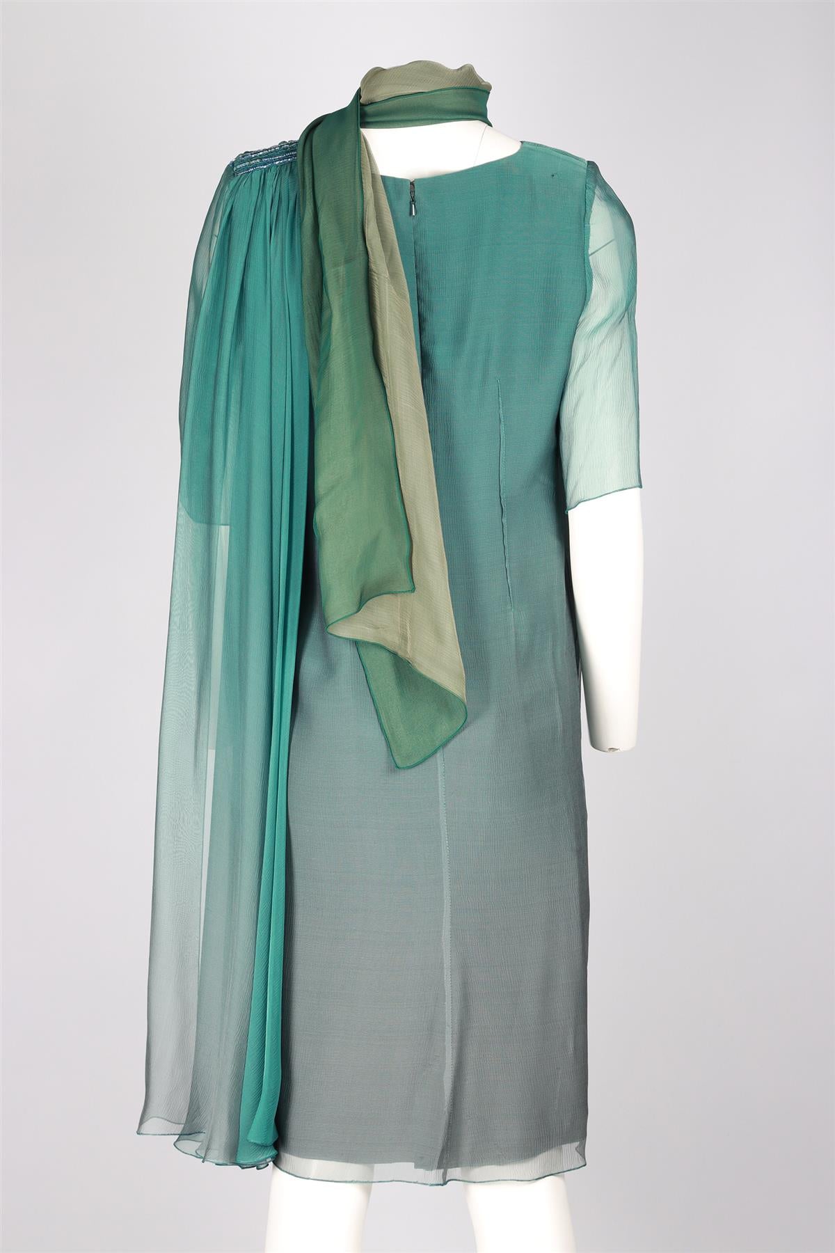 JACQUES AZAGURY GREEN SILK MIDI DRESS