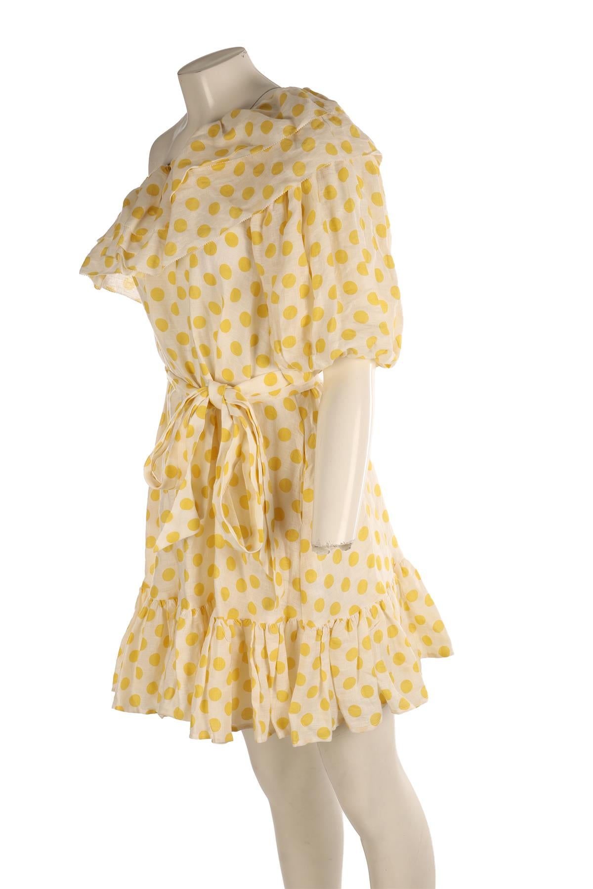 LISA MARIE FERNANDEZ YELLOW LINEN MINI DRESS ONE SIZE