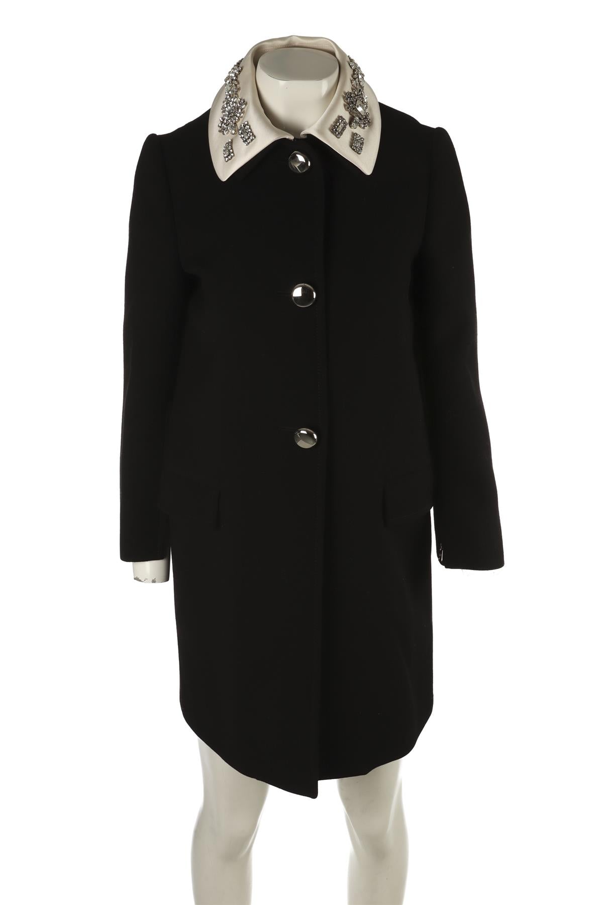PRADA BLACK COAT WITH JEWELLED COLLAR IT 40 UK 8