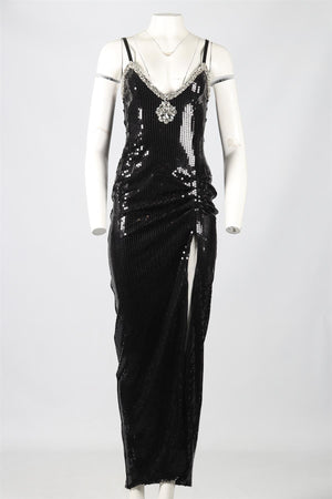ALESSANDRA RICH CRYSTAL AND SEQUIN MAXI DRESS IT 40 UK 8