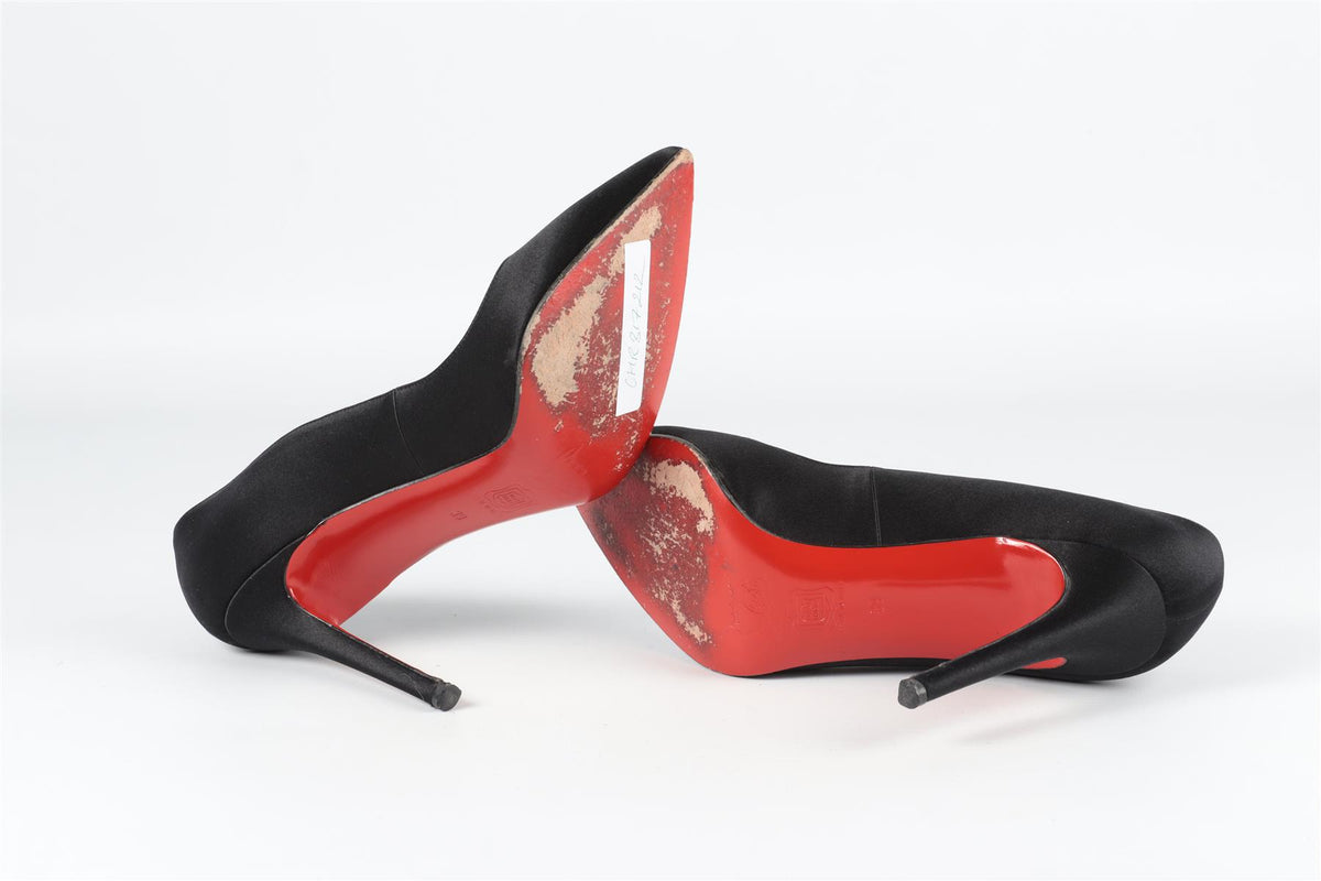 CHRISTIAN LOUBOUTIN BLACK SATIN PUMPS EU 39 UK 6 US 9