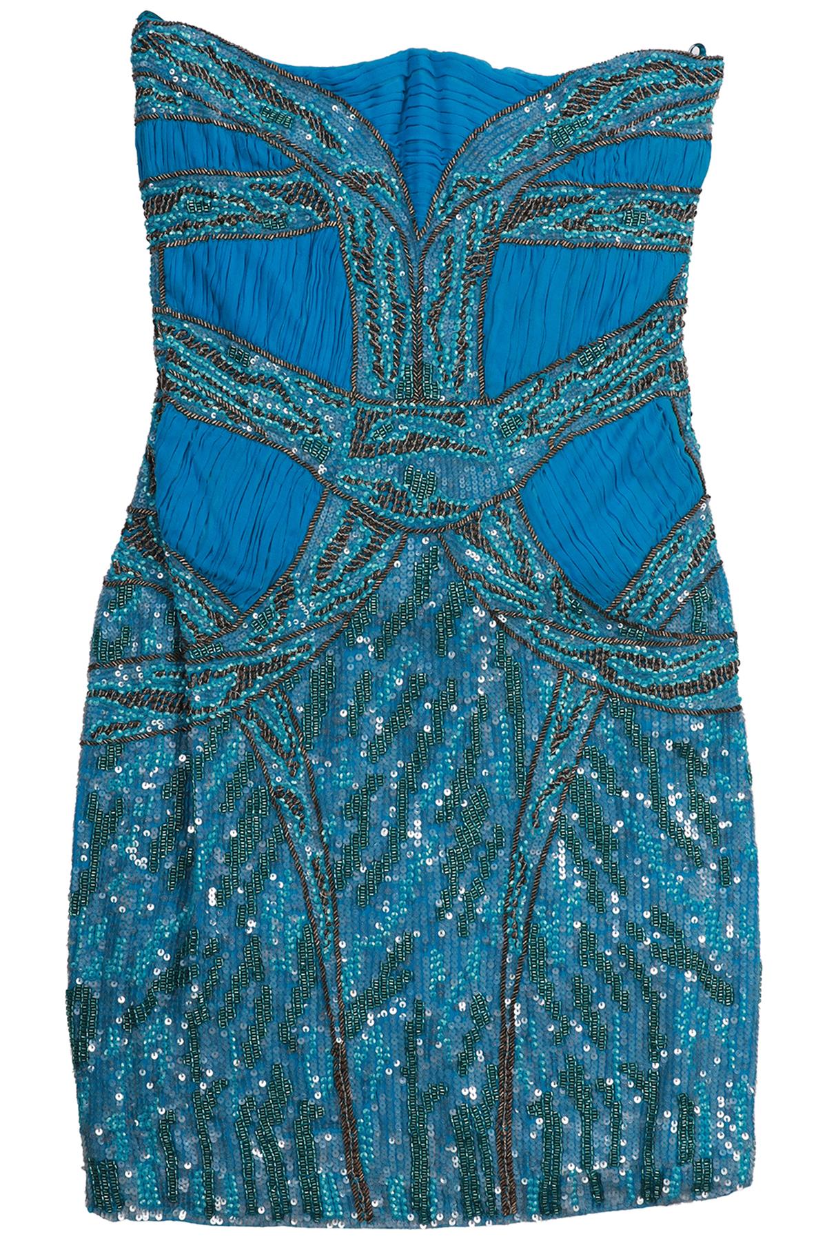 ROBERTO CAVALLI BLUE BEADED MINI DRESS IT 40 UK 8