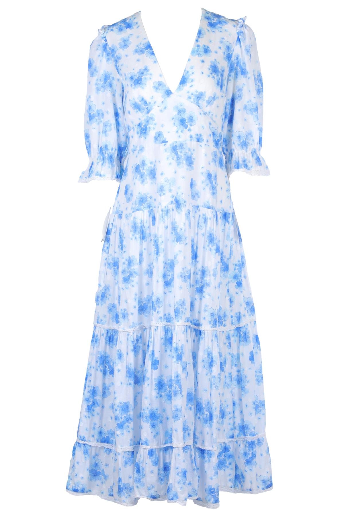 RIXO BLUE COTTON MAXI DRESS UK 12