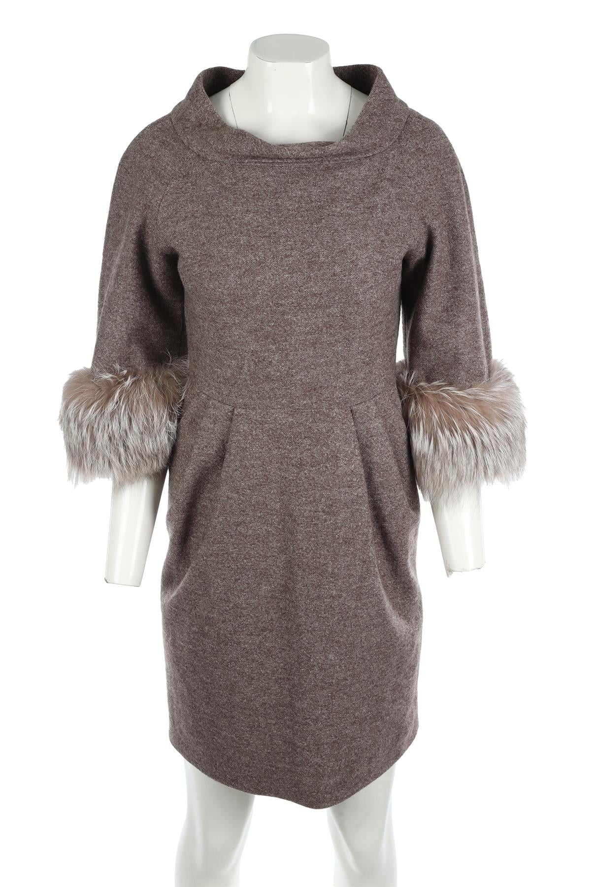 MICHAEL KORS BROWN WOOL DRESS US 4 UK 8