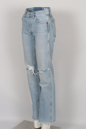 RE/DONE DISTRESSED HIGH RISE STRAIGHT LEG JEANS W 25 UK 6-8