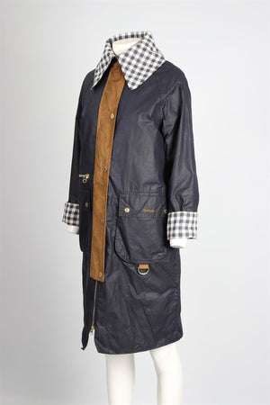 BARBOUR NAVY WAXED COTTON COAT UK 8