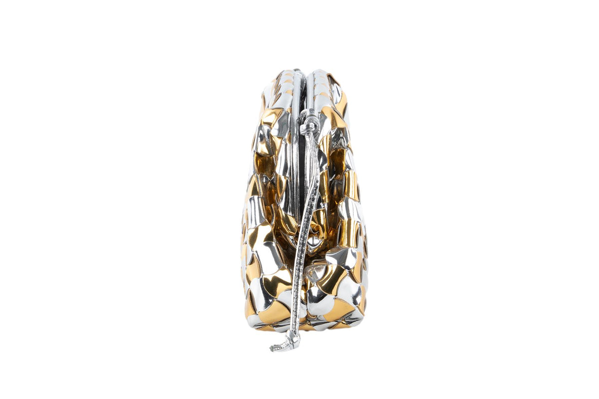 BOTTEGA VENETA GOLD POUCH MINI LEATHER SHOULDER BAG