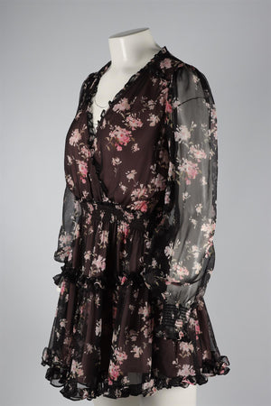 LOVESHACKFANCY BLACK SILK MINI DRESS MEDIUM
