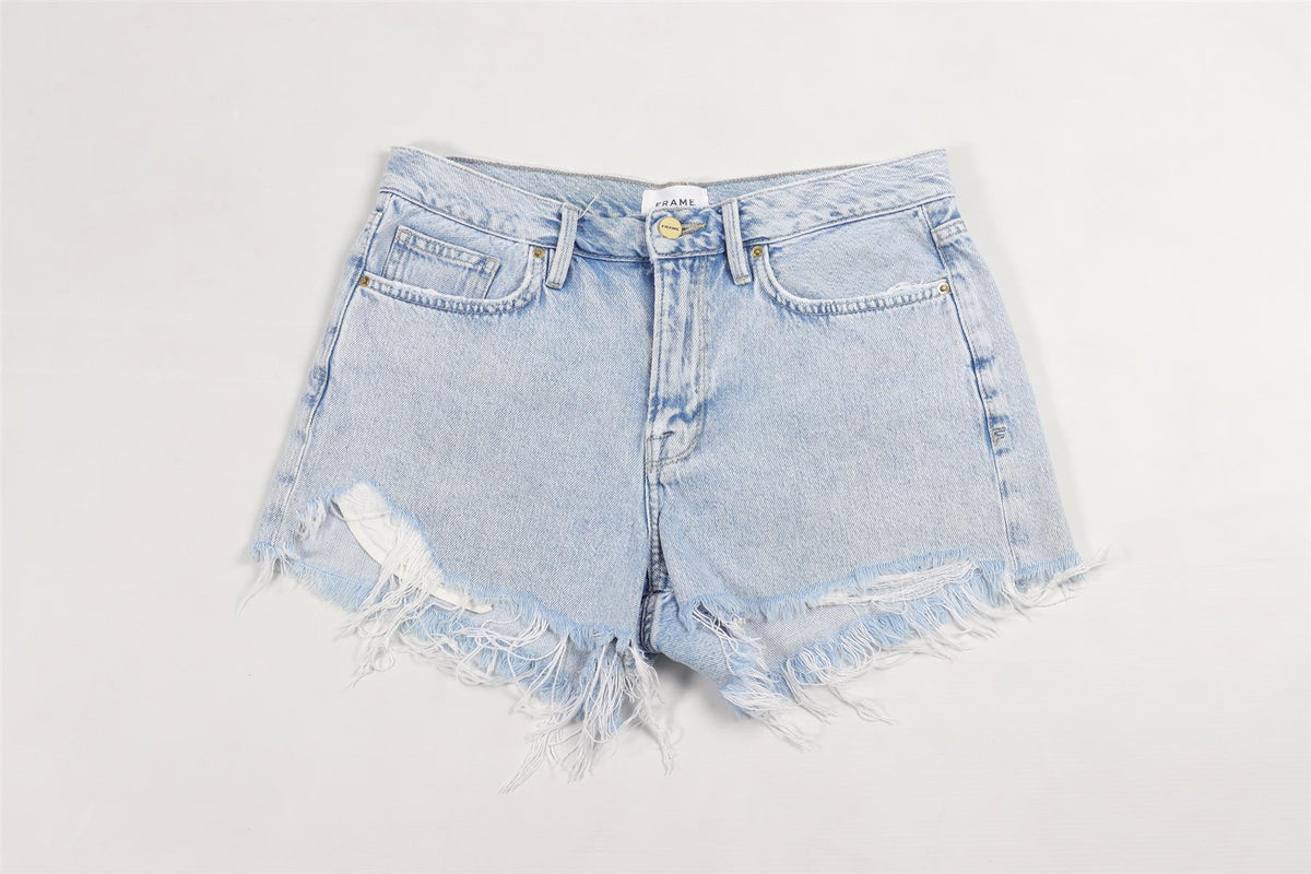 FRAME BLUE HIGH RISE DENIM SHORTS W27 UK 8-10