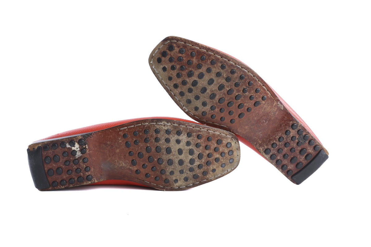 TOD'S ORANGE LEATHER LOAFERS EU 37 UK 4 US 7