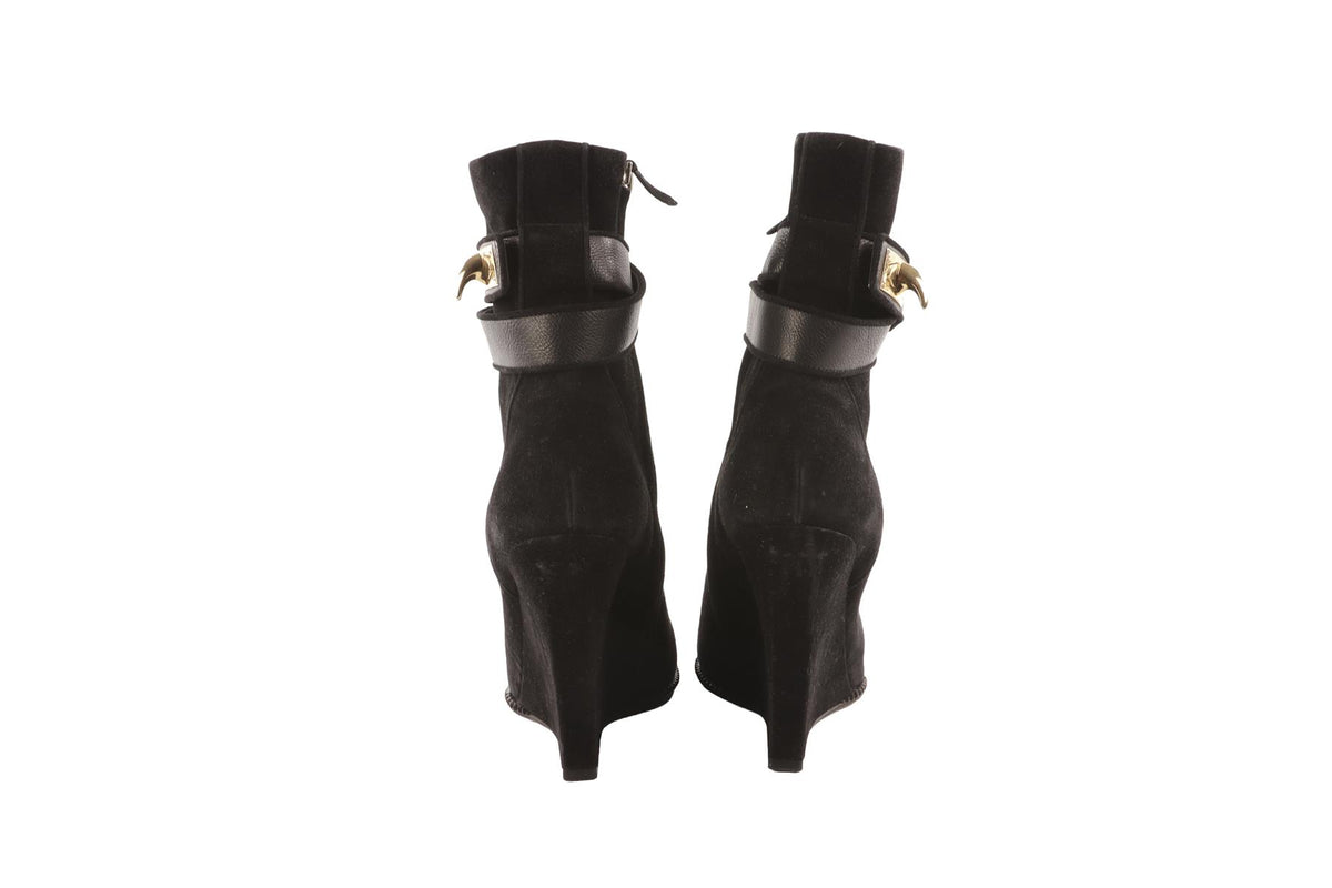 GIVENCHY BLACK SUEDE WEDGE ANKLE BOOTS EU 38 UK 5 US 8