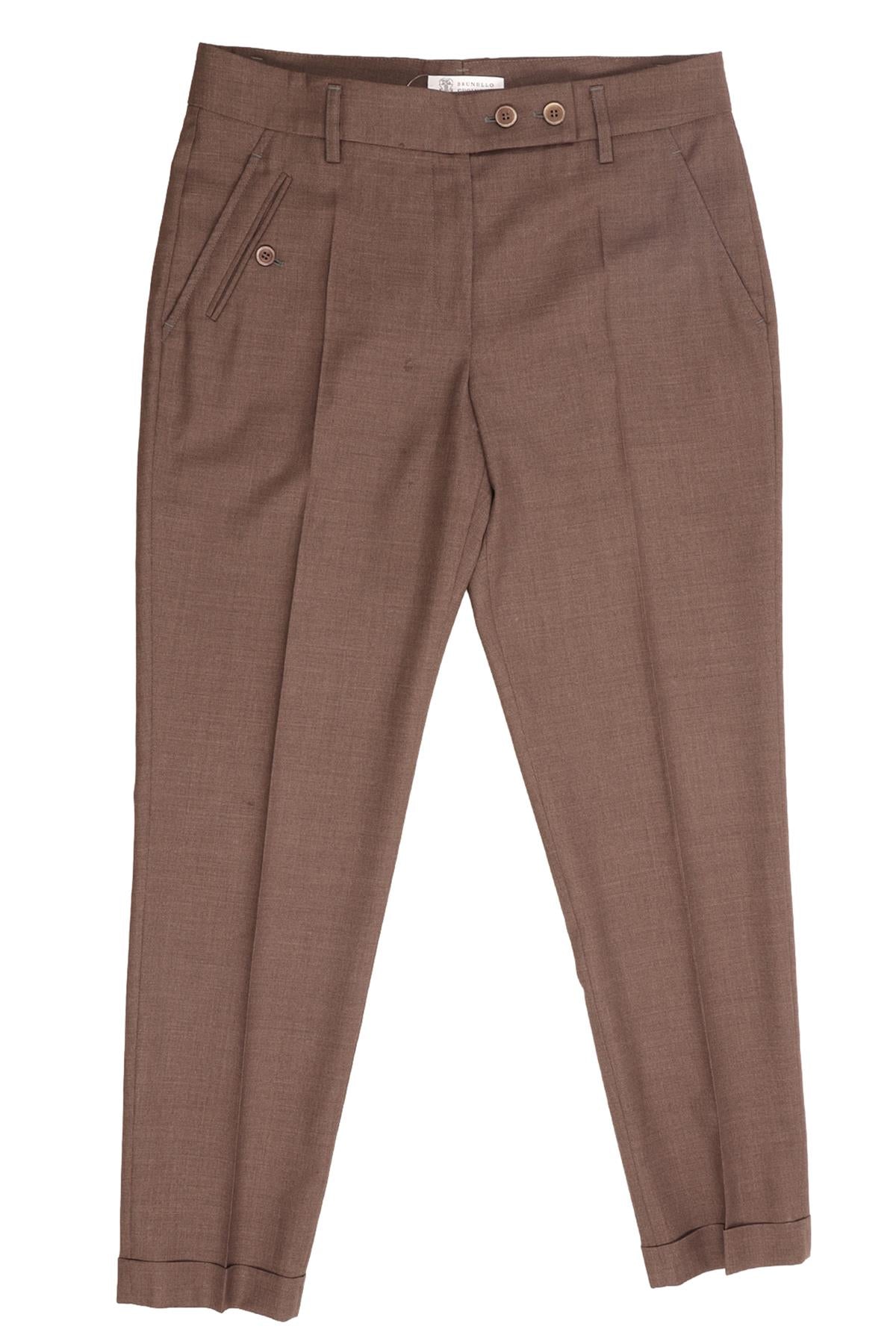BRUNELLO CUCINELLI BROWN WOOL STRAIGHT LEG PANTS IT 46 UK 14