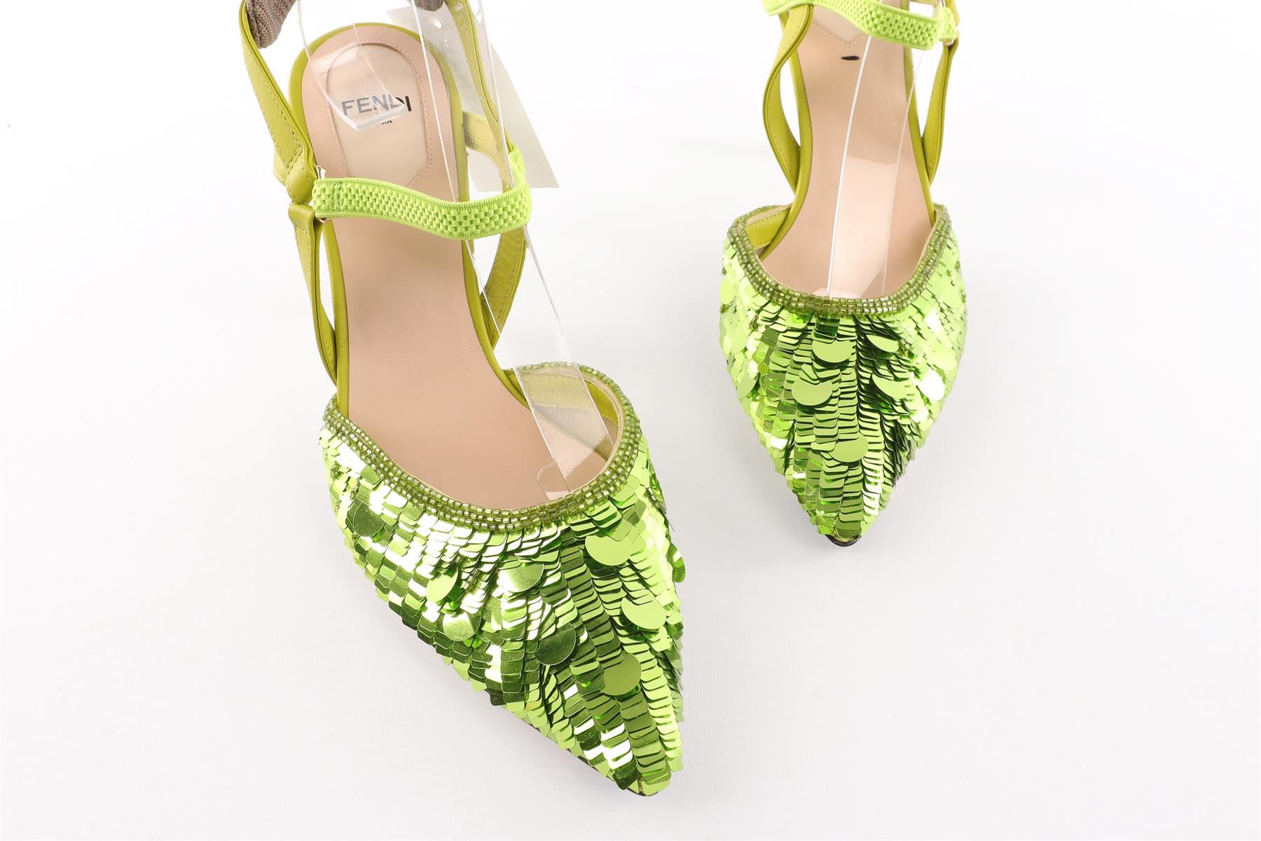 FENDI GREEN SEQUIN PUMPS EU 38 UK 5 US 8