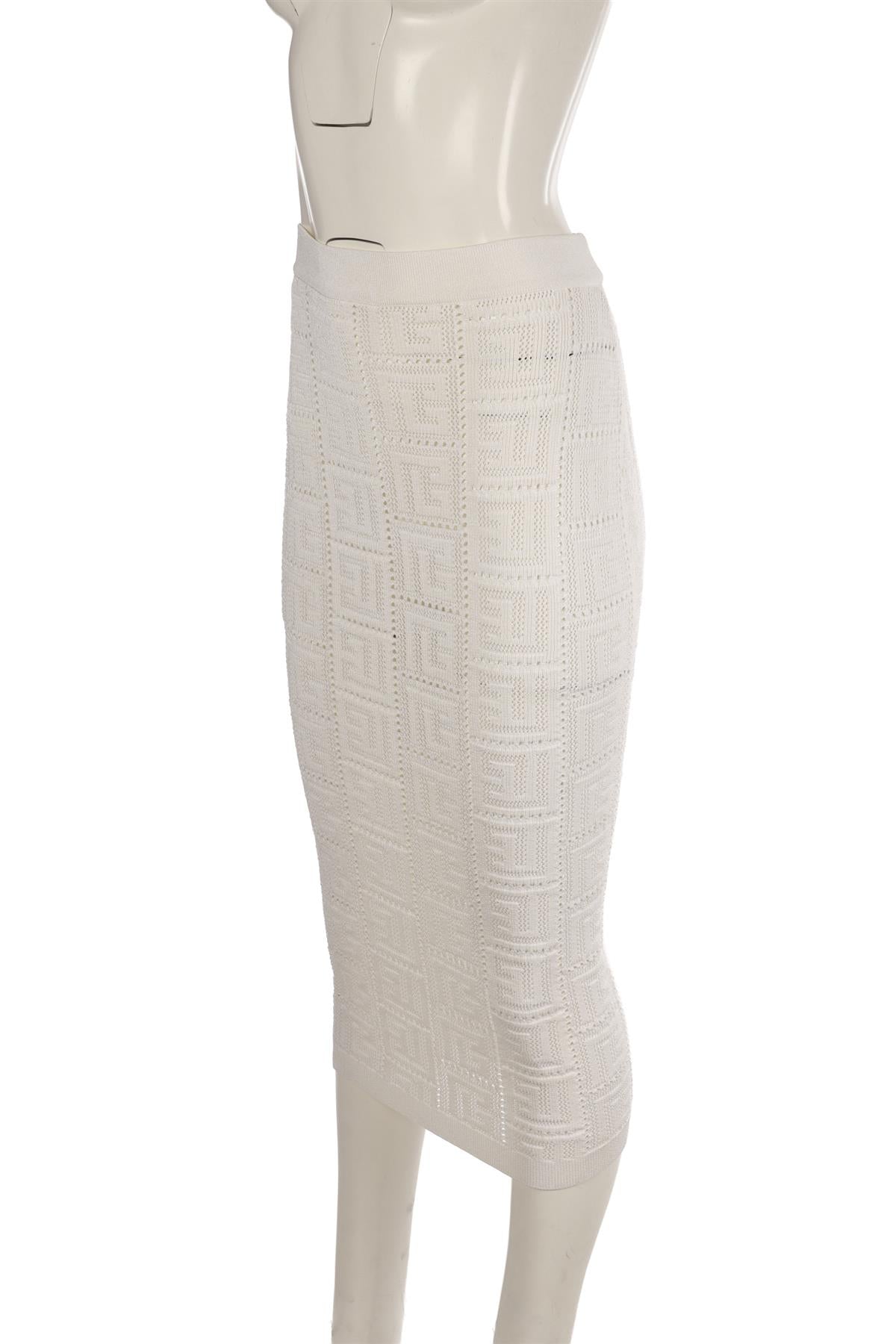 BALMAIN CREAM KNIT MIDI SKIRT SMALL