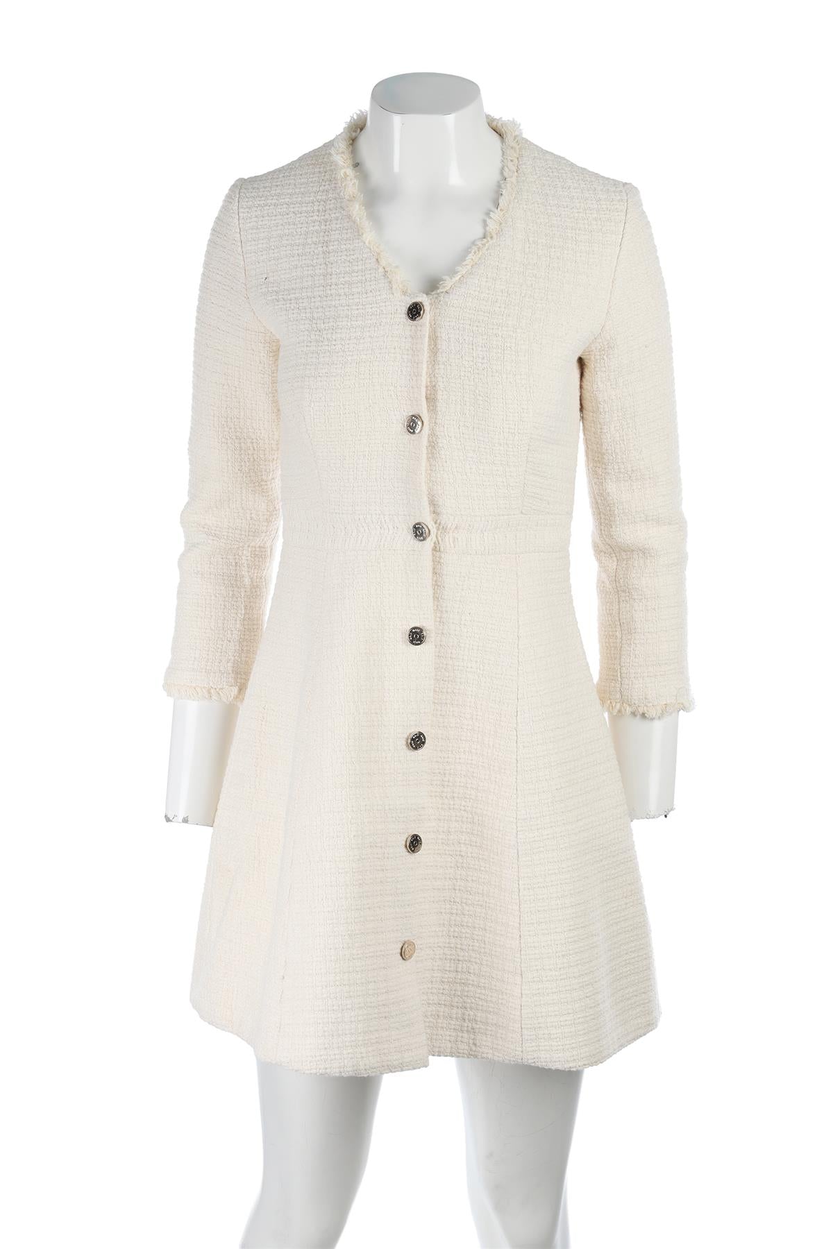 MAJE CREAM TWEED MINI DRESS SMALL