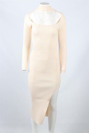 JONATHAN SIMKHAI CREAM RIBBED MODAL BLEND MAXI DRESS XSMALL