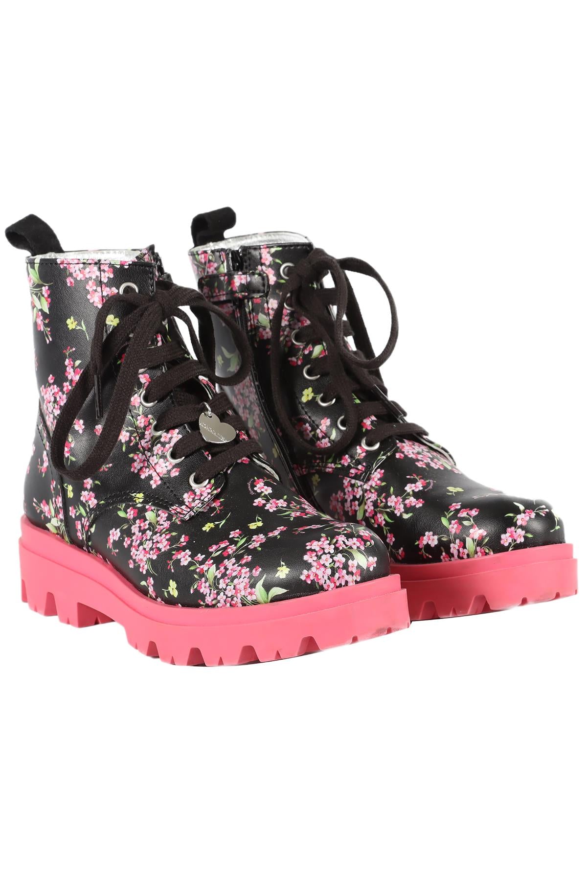 MONNALISA BLACK AND PINK KIDS GIRLS LEATHER BOOTS EU 34 UK 2 US 3