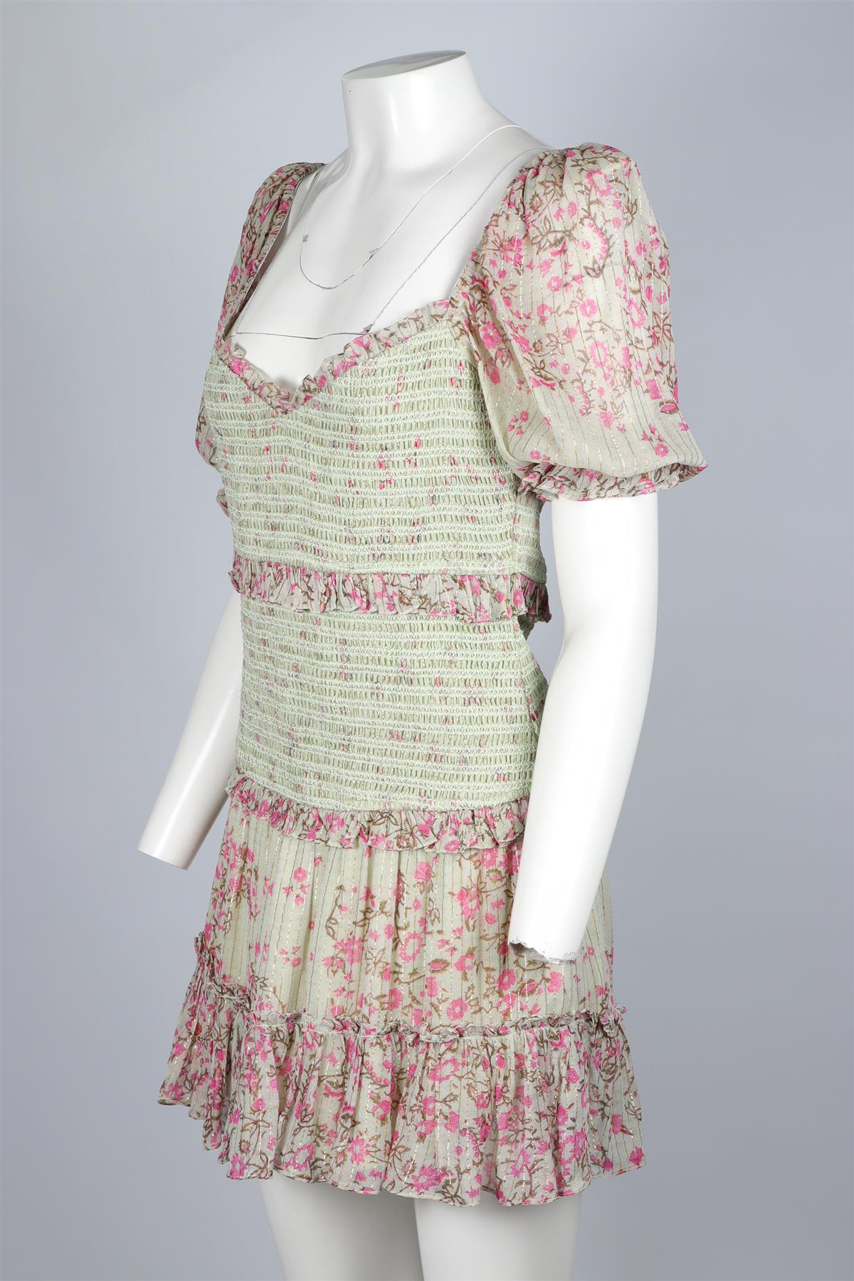 HEMANT & NANDITA GREEN COTTON MINI DRESS MEDIUM