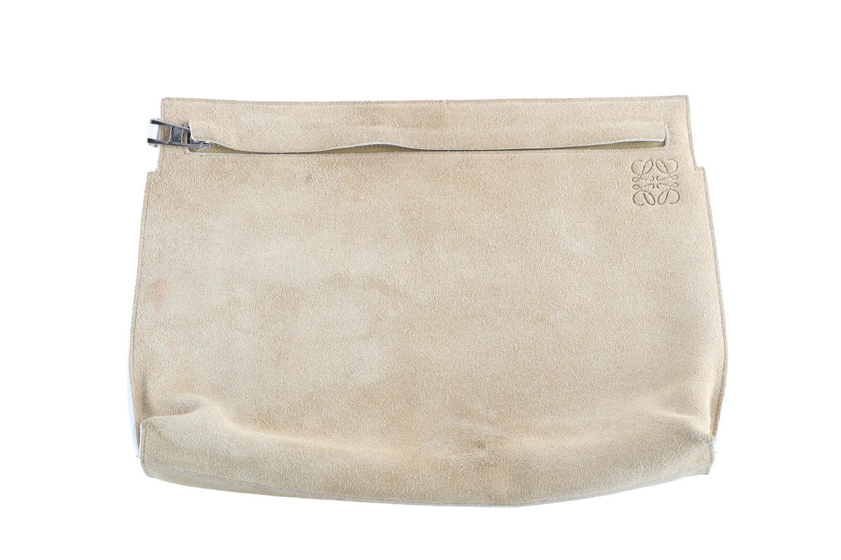 LOEWE BEIGE T POUCH SUEDE CLUTCH