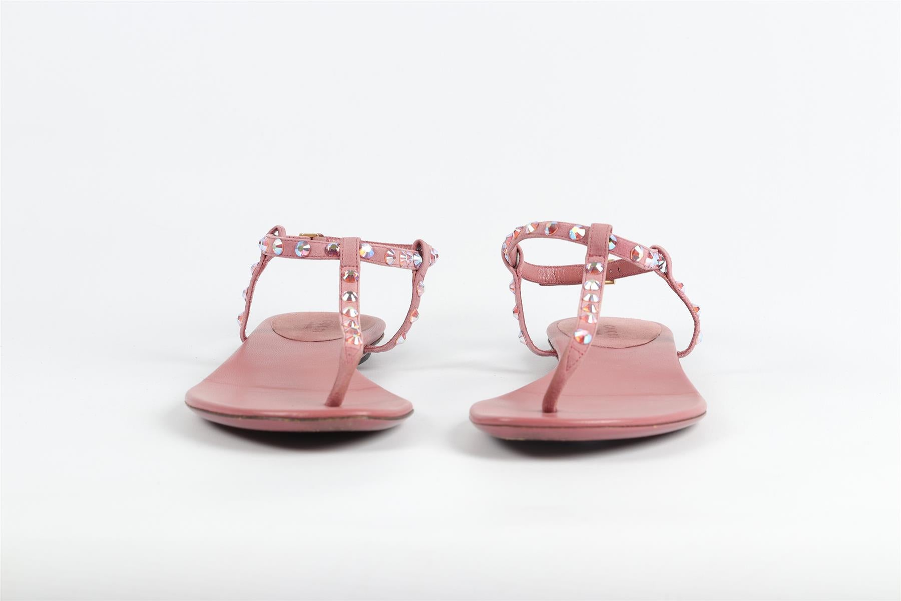 GUCCI PINK CRYSTAL AND LEATHER SANDALS EU 39 UK 6 US 9