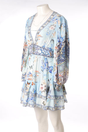 CAMILLA BLUE SILK MINI DRESS MEDIUM