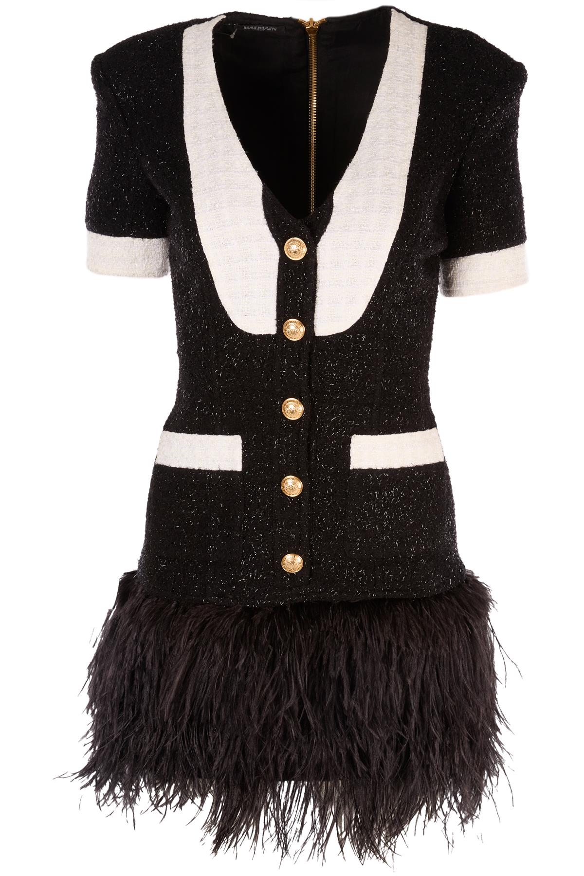 BALMAIN BLACK WOOL MINI DRESS FR 36 UK 8