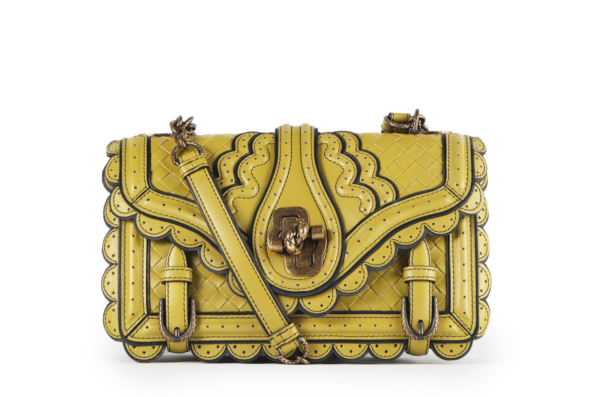 BOTTEGA VENETA GREEN CITY KNOT INTRECCIATO LEATHER SHOULDER BAG