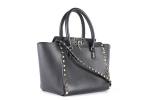 VALENTINO GARAVANI BLACK ROCKSTUD SMALL LEATHER TOTE BAG