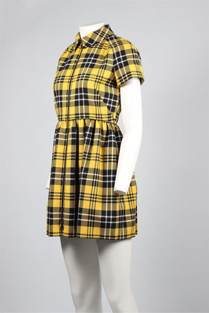 CHRISTIAN DIOR YELLOW 2022 CHECKED WOOL MINI DRESS FR 38 UK 10