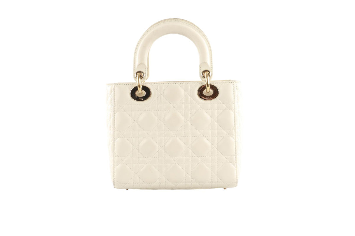 CHRISTIAN DIOR ECRU LADY DIOR MY ABCDIOR SMALL CANNAGE LEATHER TOTE BAG