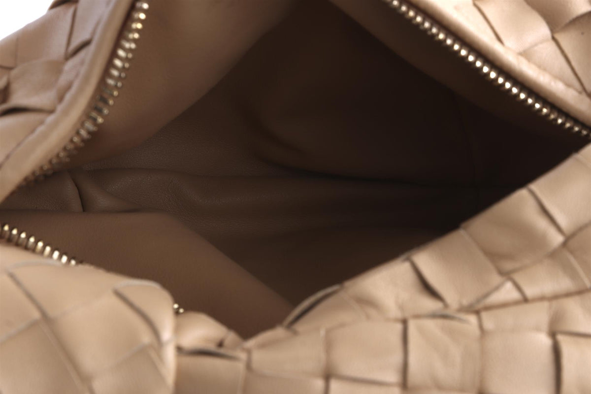 BOTTEGA VENETA BEIGE JODIE MINI INTRECCIATO LEATHER TOTE BAG