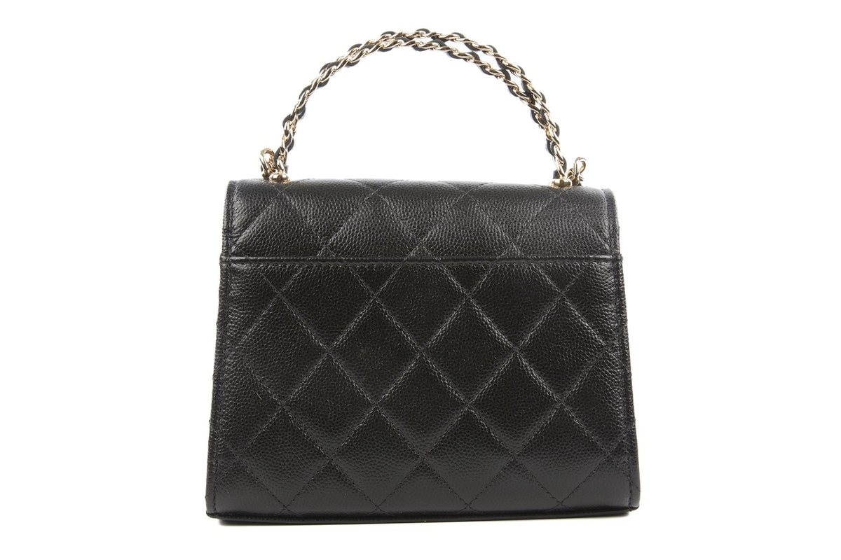 CHANEL BLACK 2023 MINI QUILTED CAVIAR LEATHER TOTE BAG