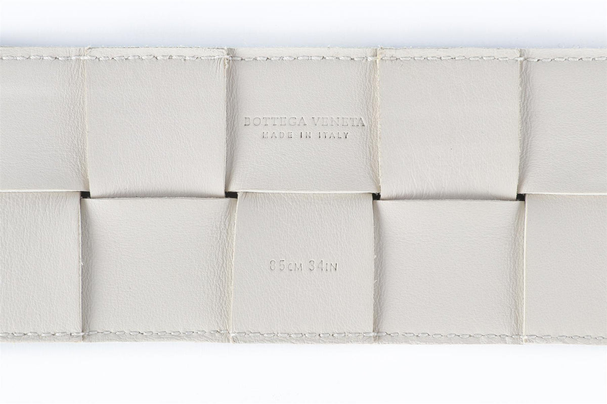 BOTTEGA VENETA WHITE INTRECCIATO LEATHER WAIST BELT 85 CM