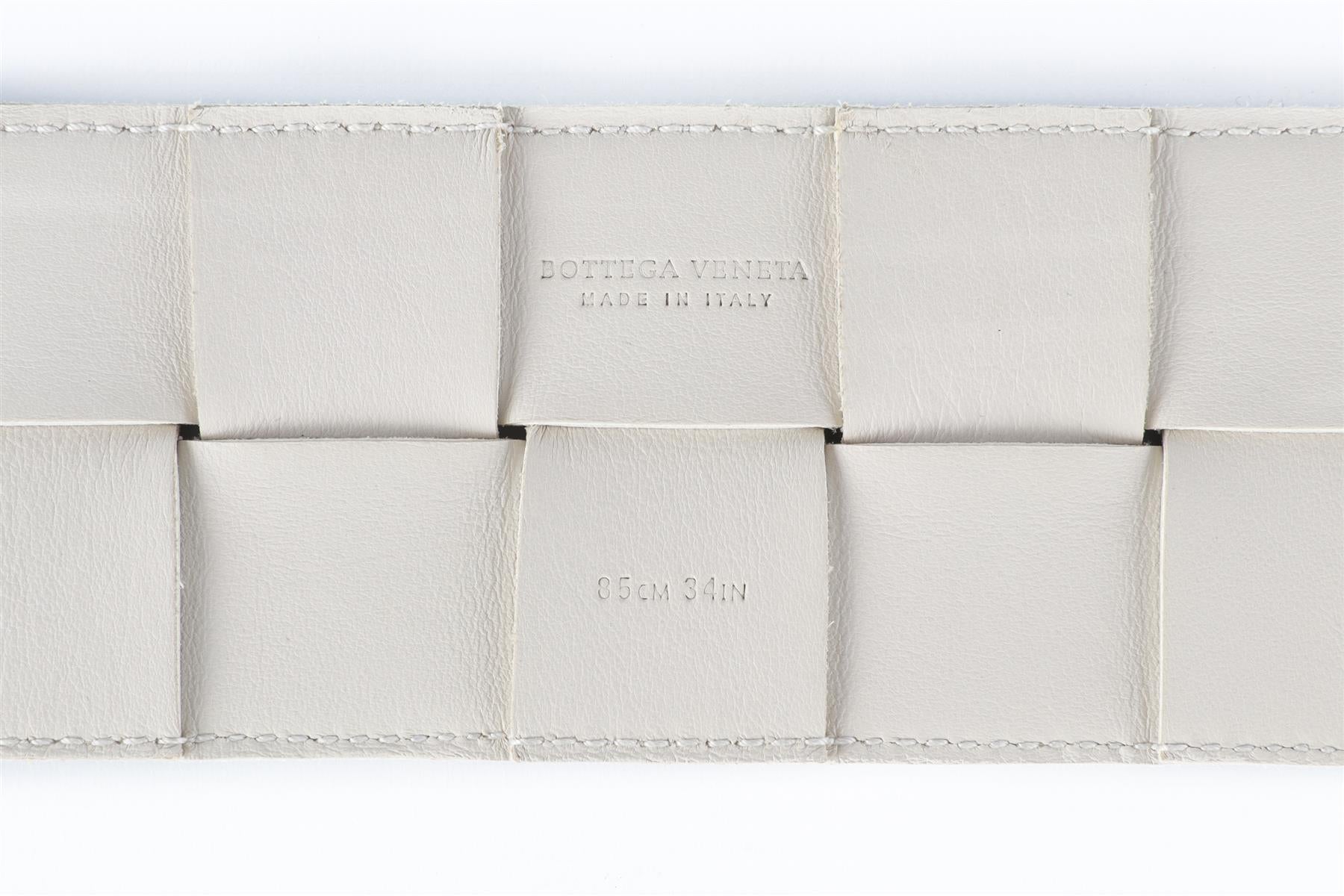 BOTTEGA VENETA WHITE INTRECCIATO LEATHER WAIST BELT 85 CM