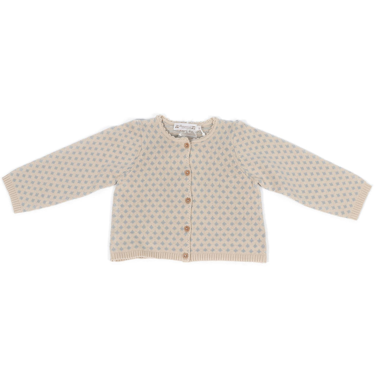 BONPOINT BEIGE AND BLUE KIDS GIRLS COTTON CARDIGAN 2 YEARS