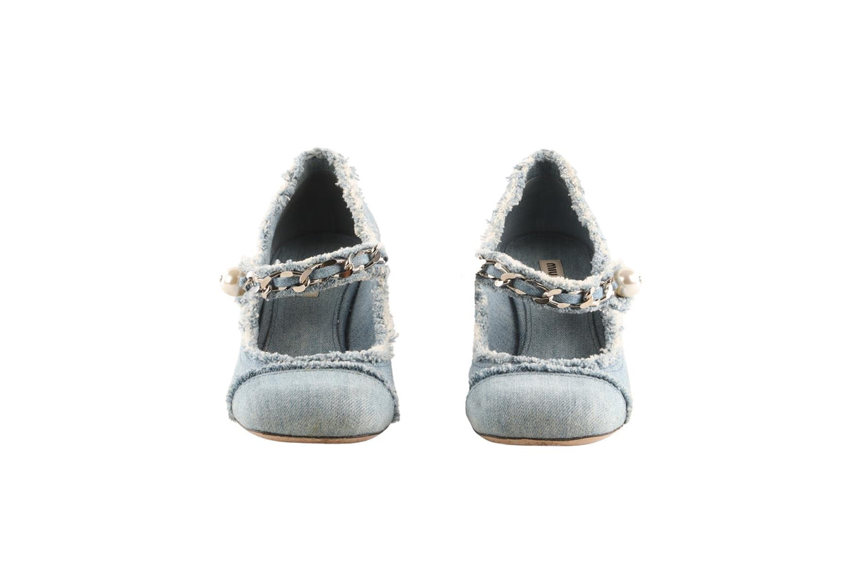 MIU MIU BLUE DENIM PUMPS EU 37 UK 4