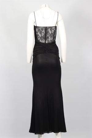 ALESSANDRA RICH BLACK LACE AND JERSEY MAXI DRESS IT 36 UK 4